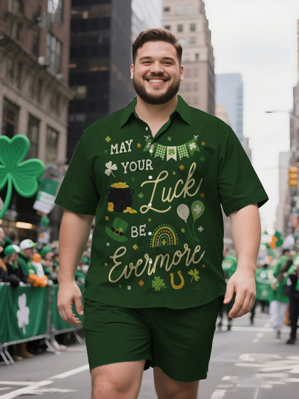 Husky Men's Understated St. Patrick's Day Art Short Sleeve Shirt and Shorts