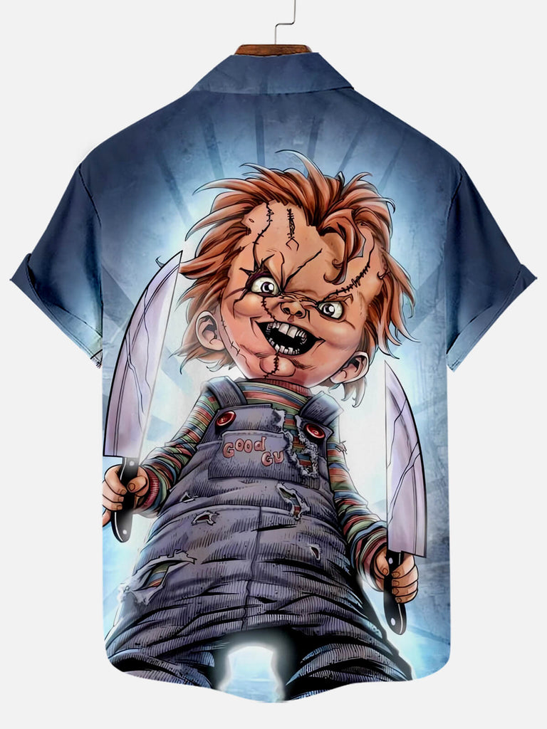 Halloween Horror Movie Character Print Men's Short Sleeve Shirt