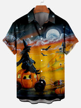 Load image into Gallery viewer, Halloween Witch Pumpkin Ride To The Castle Print Men&#39;s Short Sleeve Shirt