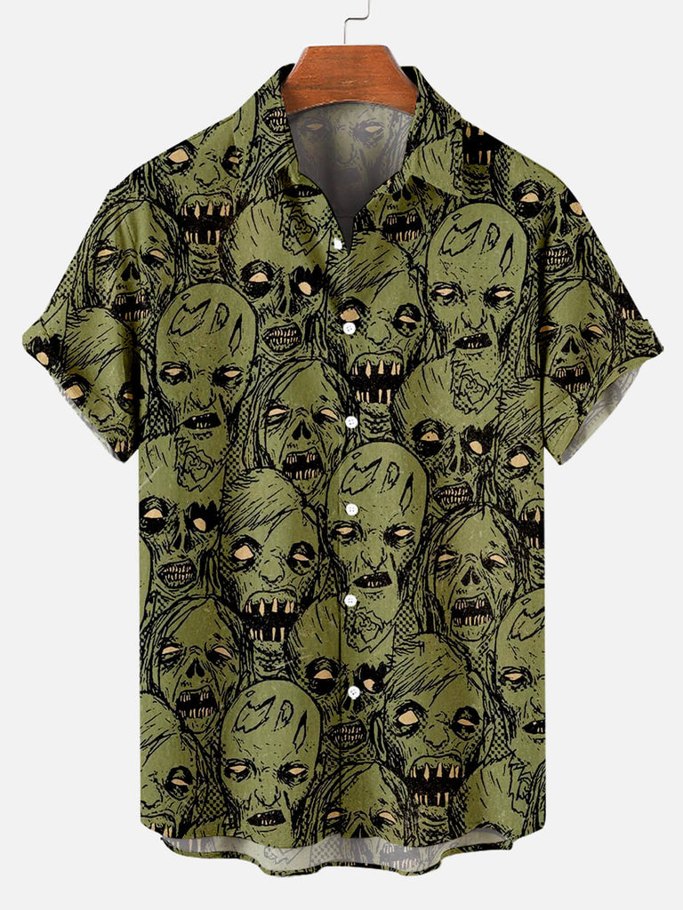 Halloween Zombie Pattern Men's Short Sleeve Shirt