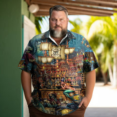 Skull Pirate Treasure Night On The Sea Style Men's Plus Size Short Sleeve Shirt