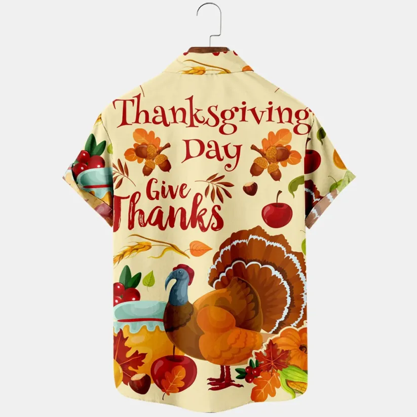 Thanksgiving Turkey Printed  Casual Men's Plus Size Short Sleeve Shirt