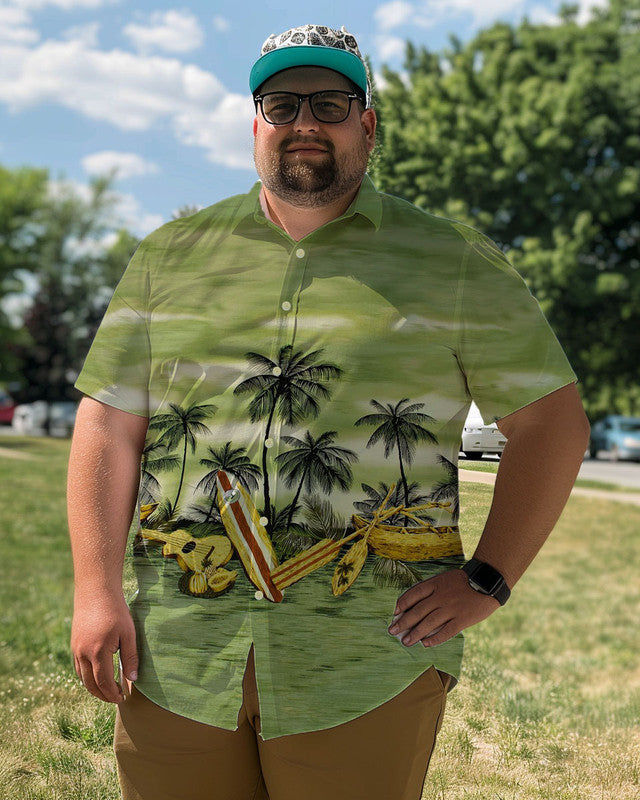 Classic Tropical Hawaiian Men Plus Size Short Sleeve Shirt