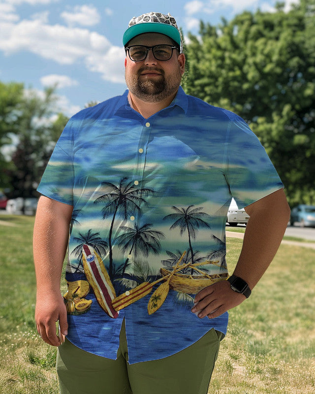 Classic Tropical Hawaiian Sea Men Plus Size Short Sleeve Shirt