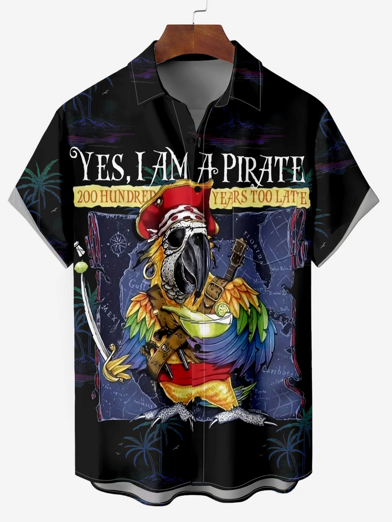 Comfortable Hawaiian Pirate Printed Men's Plus Size  Short Sleeve Shirt