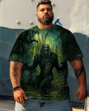 Halloween Horror Movie Creature Green Men Plus Size Short Sleeve T-shirt