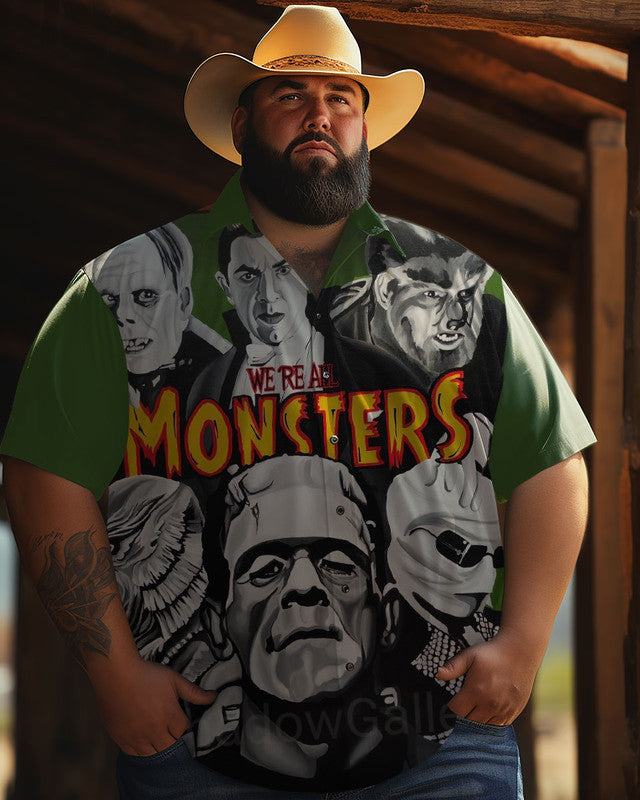 Halloween Monsters Mixed Men Plus Size Short Sleeve Shirt