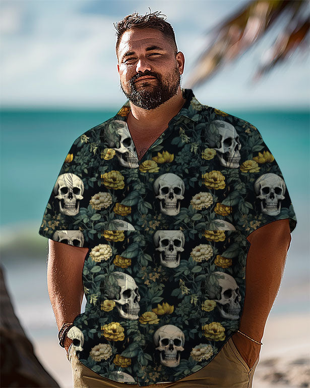 Hawaiian Floral Skull Hot Men Plus Size Short Sleeve Shirt