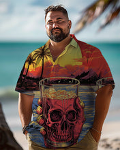 Load image into Gallery viewer, Hawaiian Skull Cocktail Sunset Beach Theme Men Plus Size Short Sleeve Shirt