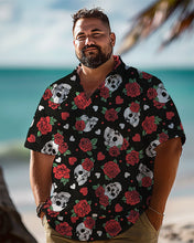 Load image into Gallery viewer, Hawaiian Skull and Red Rose Heart Men Plus Size Short Sleeve Shirt