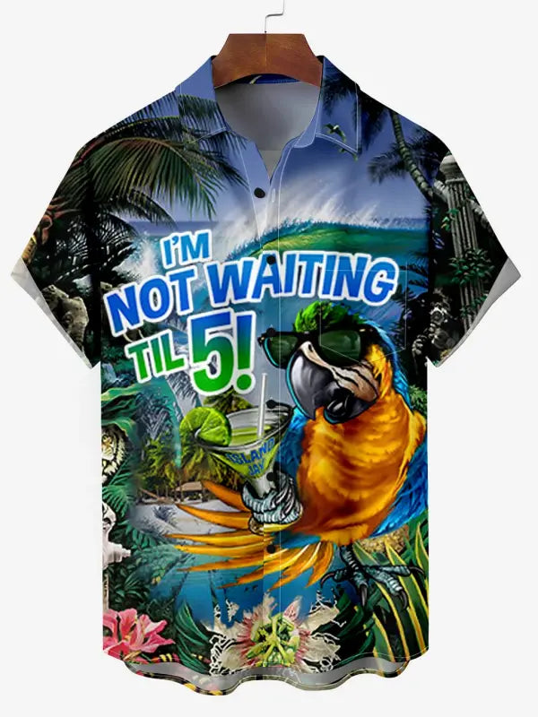 Men's Comfortable Hawaiian Coconut Tree Seaside Print Plus Size Short Sleeve Shirt