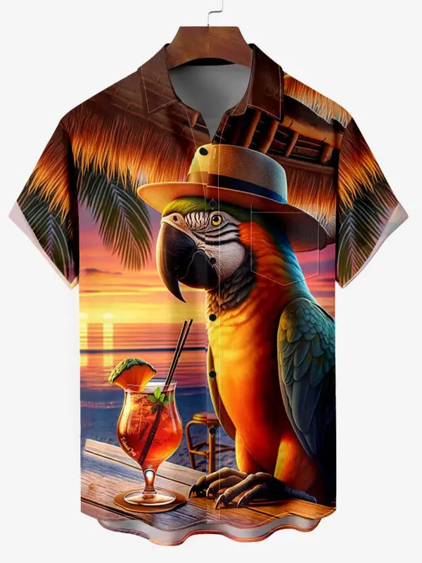 Men's Hawaiian Evening Print Plus Size Short Sleeve Shirt