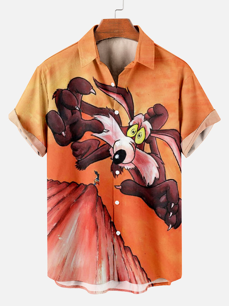 Men's Classic Cartoon Print Plus Size Short Sleeve Shirt