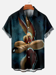 Men's Retro Cartoon Print Plus Size Short Sleeve Shirt