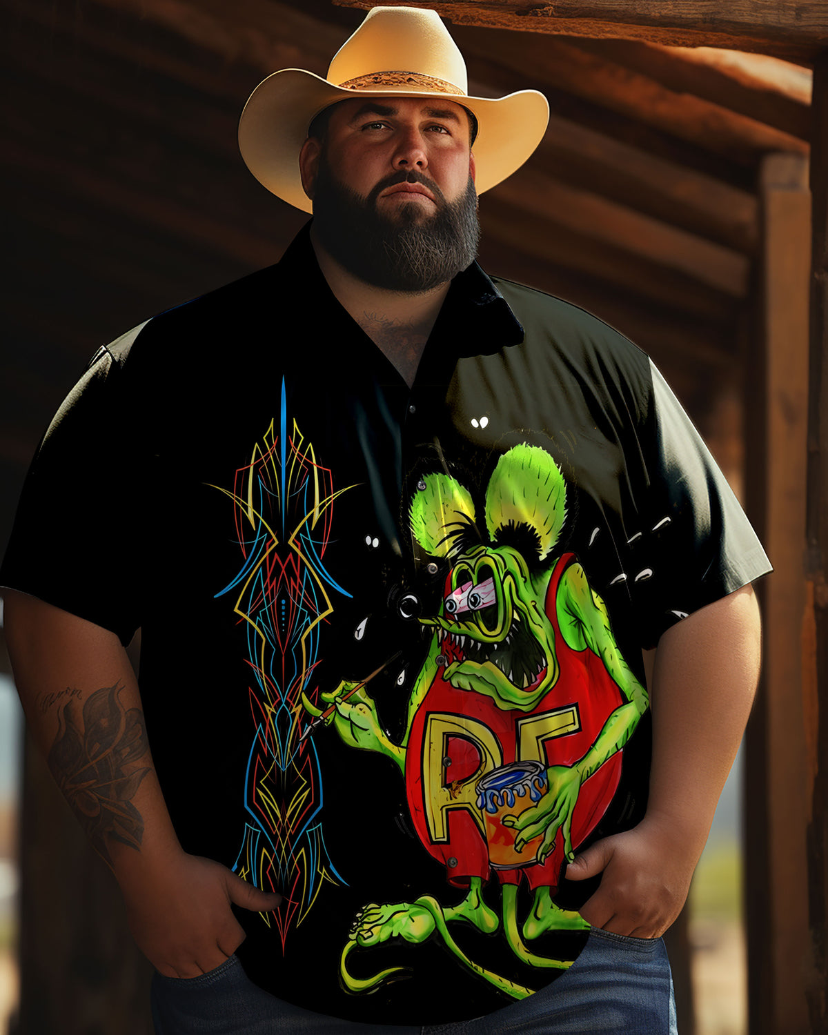 Comfortable Retro Cartoon Printed Men's Plus Size  Short Sleeve Shirt