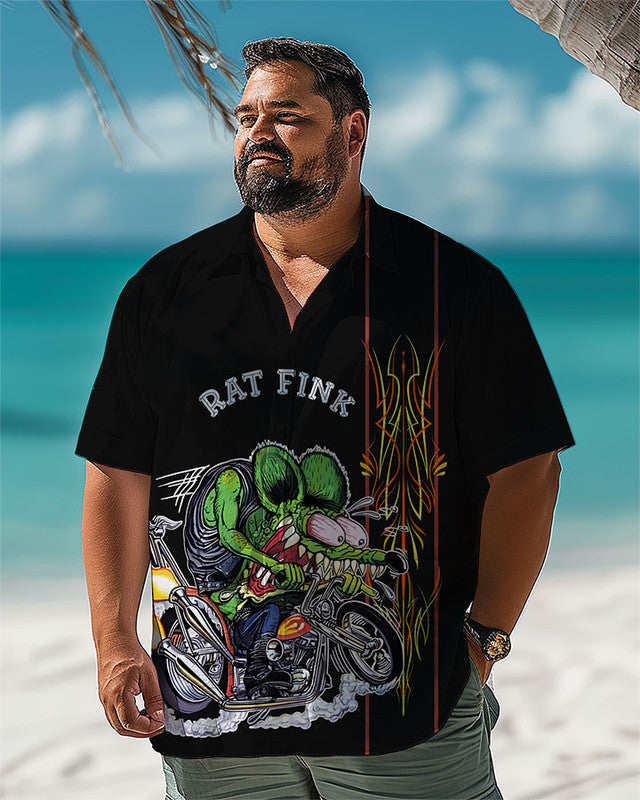 Retro Cartoon Automotive Car Men Plus Size Short Sleeve Shirt