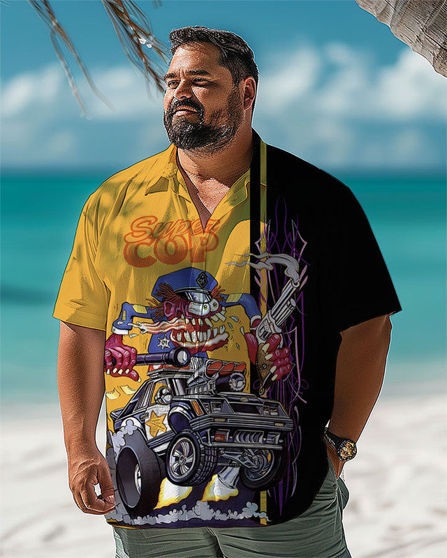 Retro Cop Racing Car Automotive Men Plus Size Short Sleeve Shirt