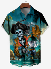 Fashion Hawaiian Pirate Skull Printed Men's Plus Size  Short Sleeve Shirt