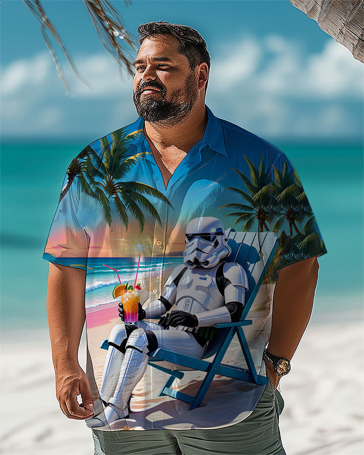 Hawaiian Beach Drinking Hot Movie Printed Men's Plus Size  Short Sleeve Shirt