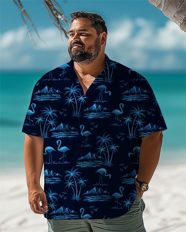 Tropical Flamingo Theme Men Plus Size Short Sleeve Shirt