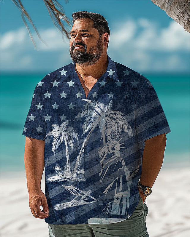 Vintage Flag Coconut Tree Men Plus Size Short Sleeve Shirt