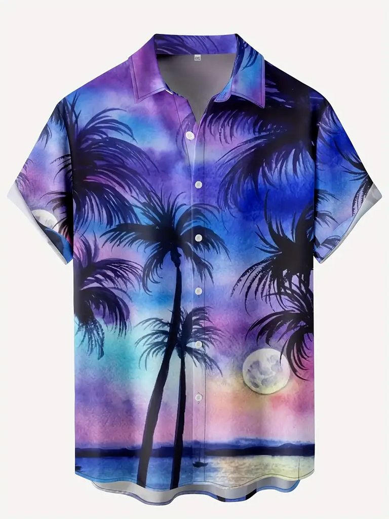 Coconut Summer Tropical  Printed  Casual Men's Plus Size Short Sleeve Shirt