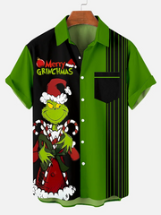 Men's Christmas monster strips printed  Plus Size Short Sleeve Shirt