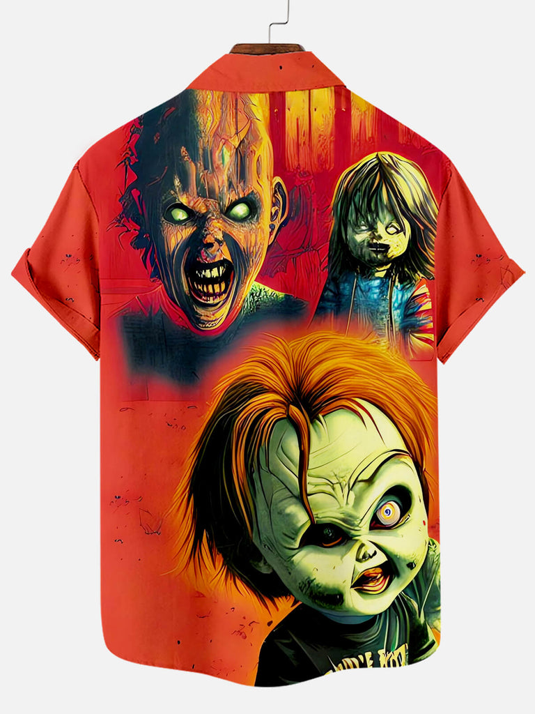 Halloween Horror Movie Character Print Men's Short Sleeve Shirt