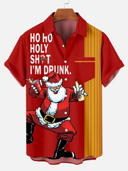 Men's Christmas Drunk Santa Claus strips  printed  Plus Size Short Sleeve Shirt
