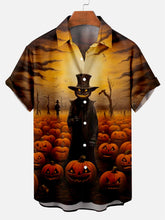 Load image into Gallery viewer, Halloween Pumpkin Scarecrow Scary Print Short Sleeve Shirt