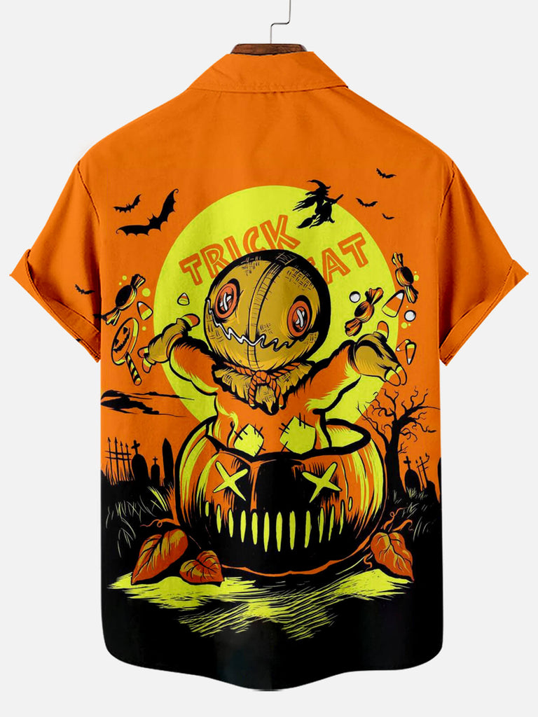 Halloween Trick or Treat Pumpkin Print Men's Short Sleeve Shirt