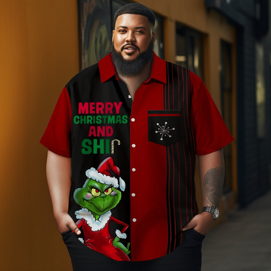 Men's Cartoon Christmas Green Furry Monster Plus Size Shirt