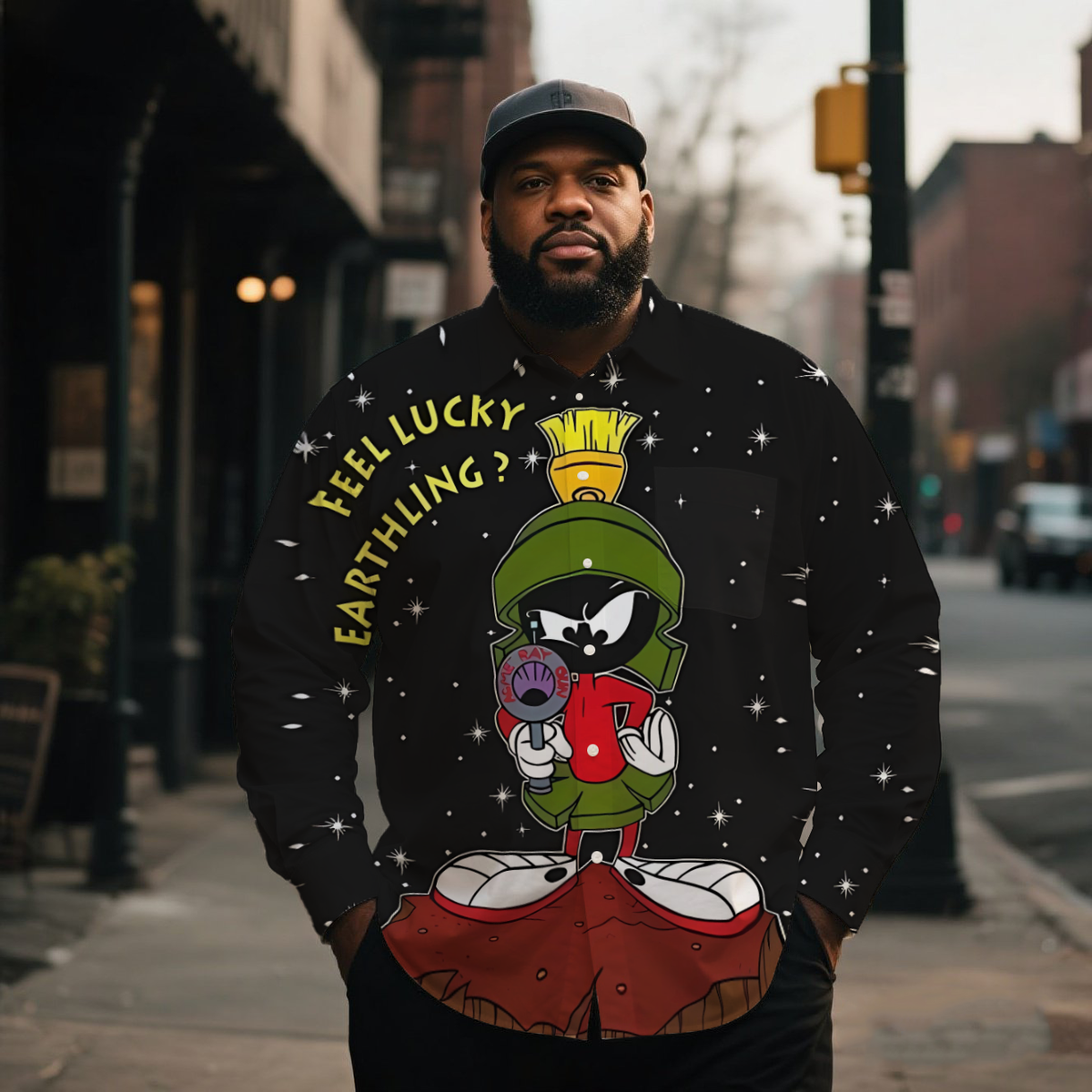 Men's Vintage Nostalgic Anime Star Costume Printing Long Sleeve Shirt