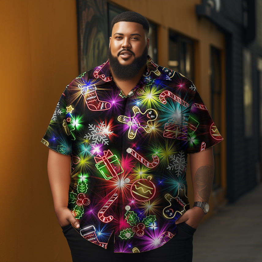 Men's Christmas gifts  printed  Plus Size Short Sleeve Shirt