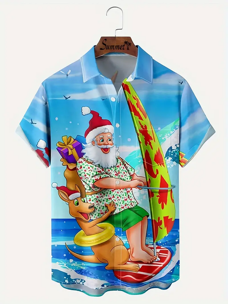 Surfing on the sea Printed  Casual Men's Plus Size Short Sleeve Shirt