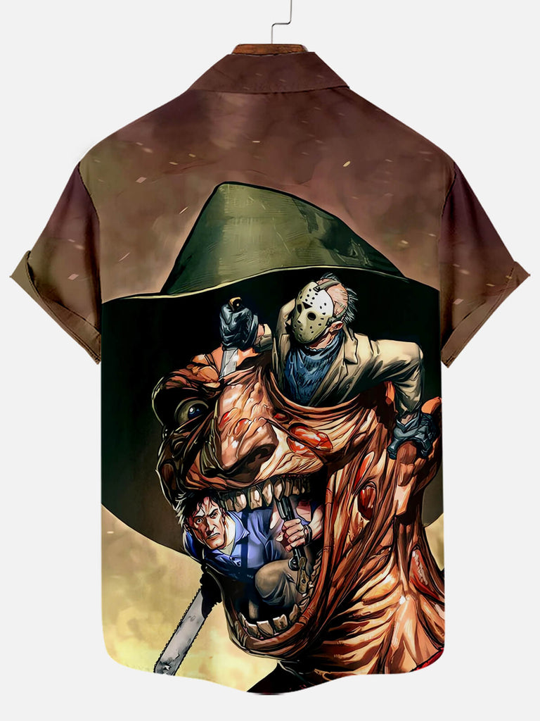 Halloween Horror Movie Character Monster Print Men's Short Sleeve Shirt