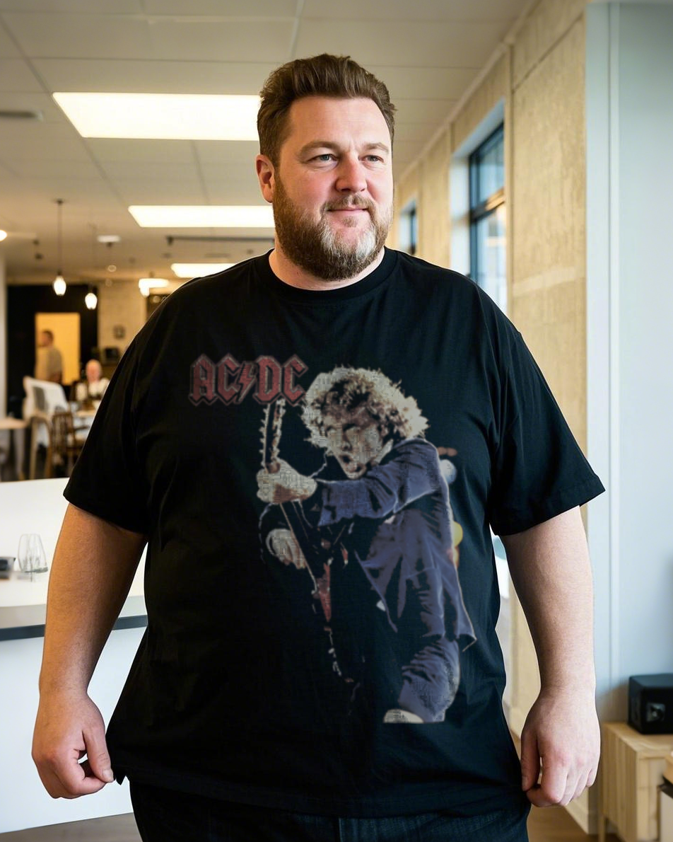 Summer Black Casual Short-Sleeve Printed T-Shirt (100% Breathable Cotton, Plus Size