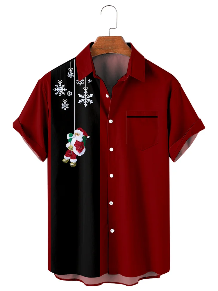 Men's Christmas Santa Claus strips printed  Plus Size Short Sleeve Shirt