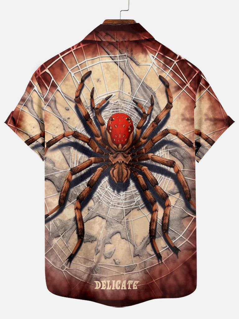 Men's Halloween Horror Movie Spider Pattern Short Sleeve Shirt