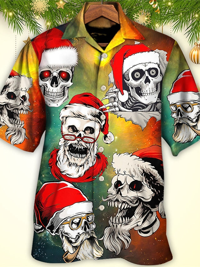 Men's Christmas party of skulls printed  Plus Size Short Sleeve Shirt