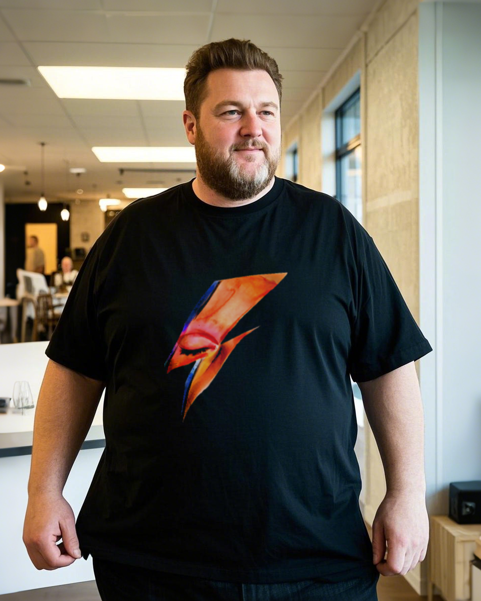 Summer Black Casual Short-Sleeve Printed T-Shirt (100% Breathable Cotton, Plus Size