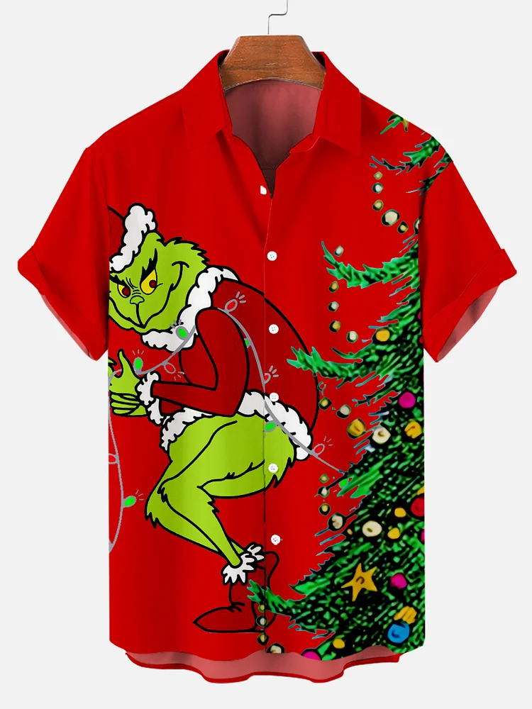 Men's Christmas monster   printed  Plus Size Short Sleeve Shirt