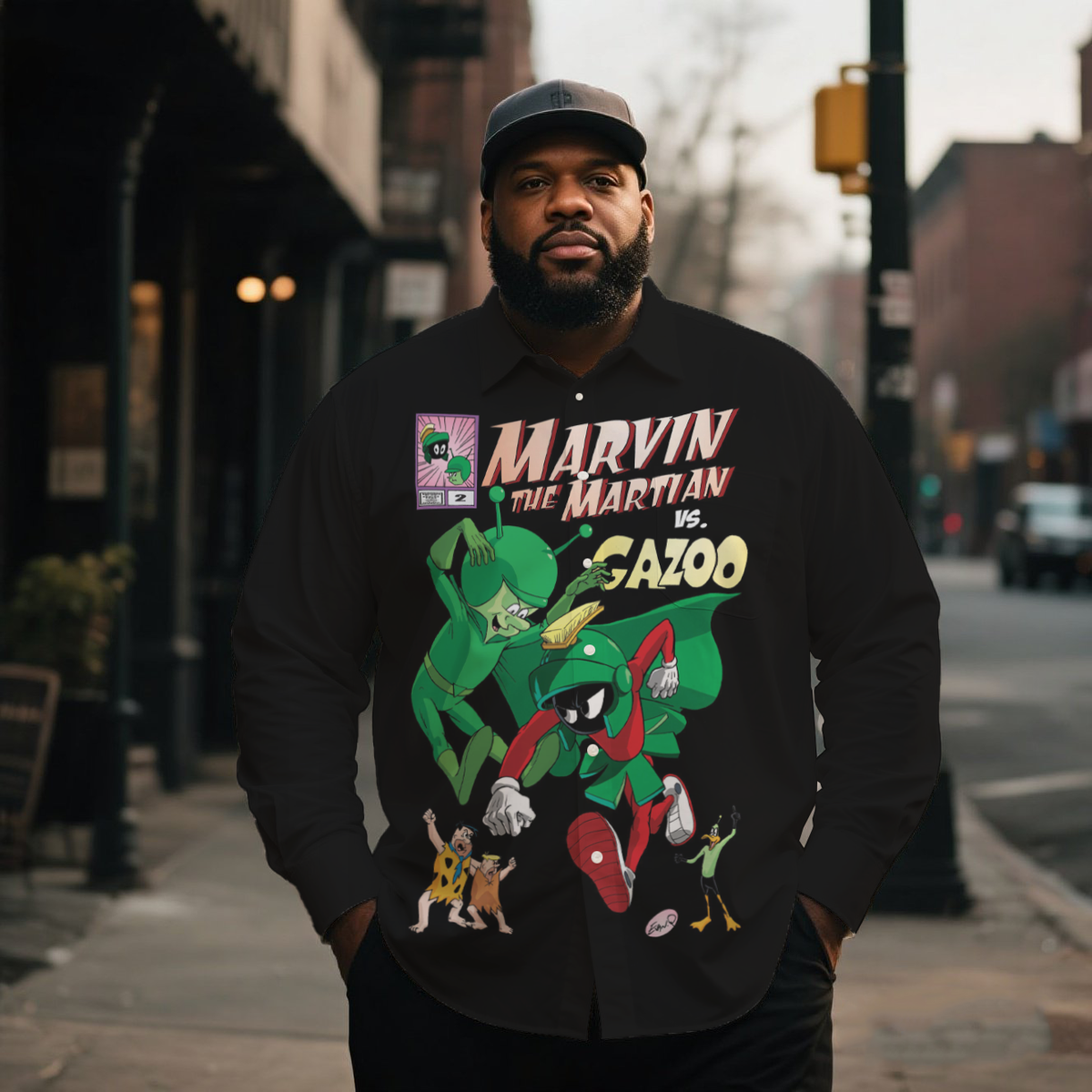 Men's Vintage Nostalgic Anime Fight Costume Printing Long Sleeve Shirt