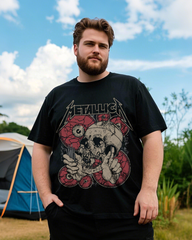 Summer Black Casual Short-Sleeve Printed T-Shirt (100% Breathable Cotton, Plus Size