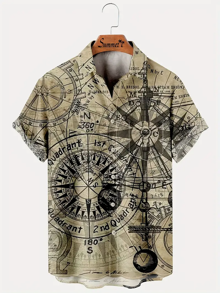 Navigation Theme Printed  Casual Men's Plus Size Short Sleeve Shirt