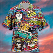 Load image into Gallery viewer, Hippie style  dog driving car Men&#39;s Plus Size Short Sleeve Shirt