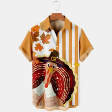 Load image into Gallery viewer, Thansgiving  Beauful Turkey  Maple Leaf  Strips Printed  Casual Men&#39;s Plus Size Short Sleeve Shirt