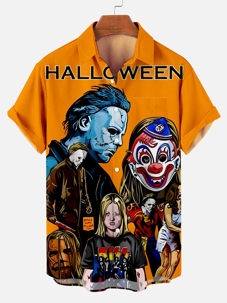 Halloween Horror Movie Character Print Men's Short Sleeve Shirt