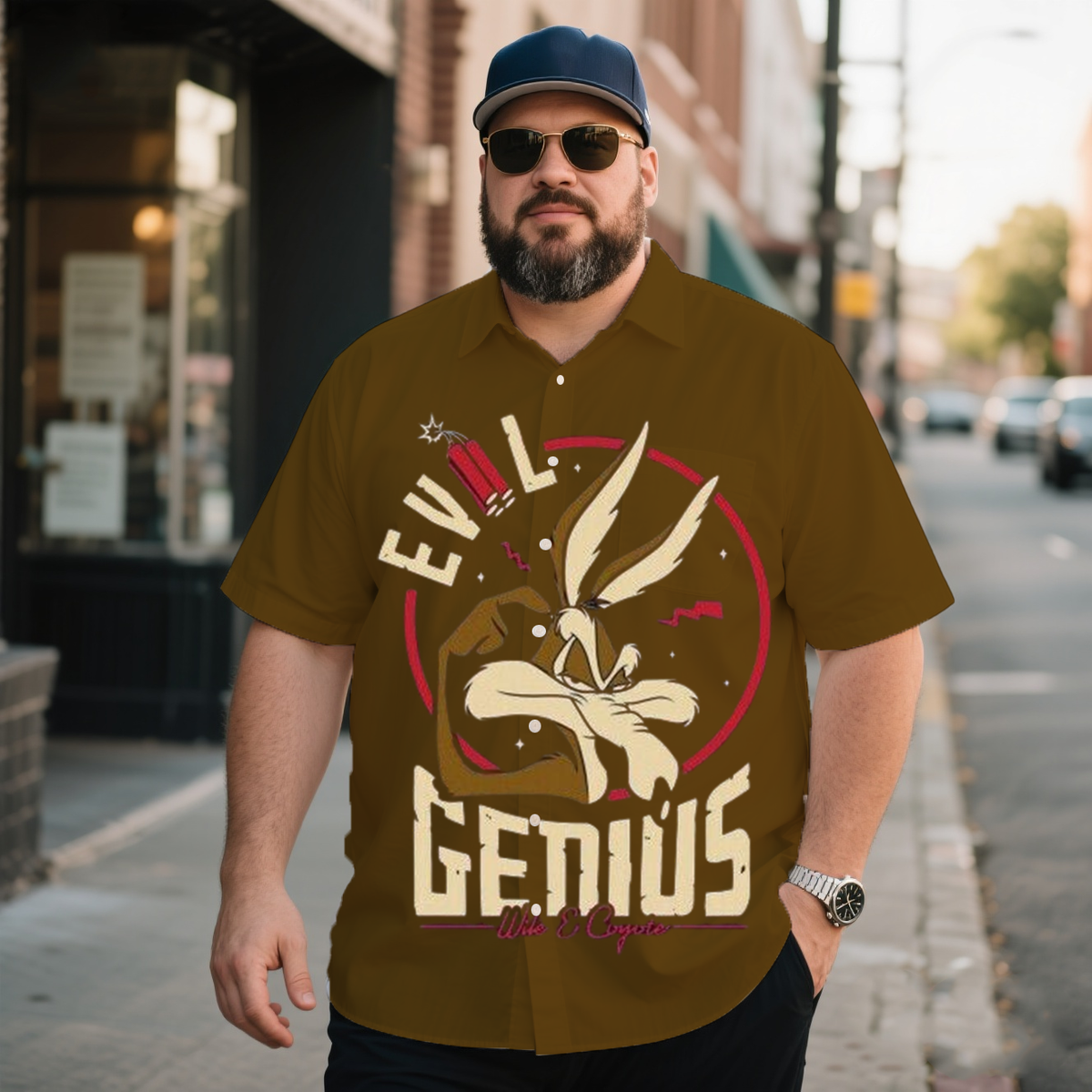 Men's Casual Nostalgic Anime Evil Genius Costume Printing Short Sleeve Shirt