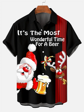 Load image into Gallery viewer, Men&#39;s Christmas Santa Claus and reindeer  strips printed  Plus Size Short Sleeve Shirt